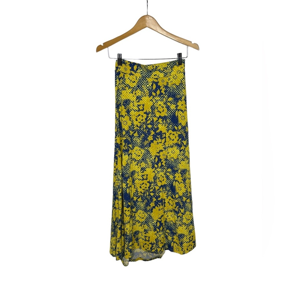 NWOT LuLaRoe Yellow/Blue Fold Over Waist Midi Skirt xxs